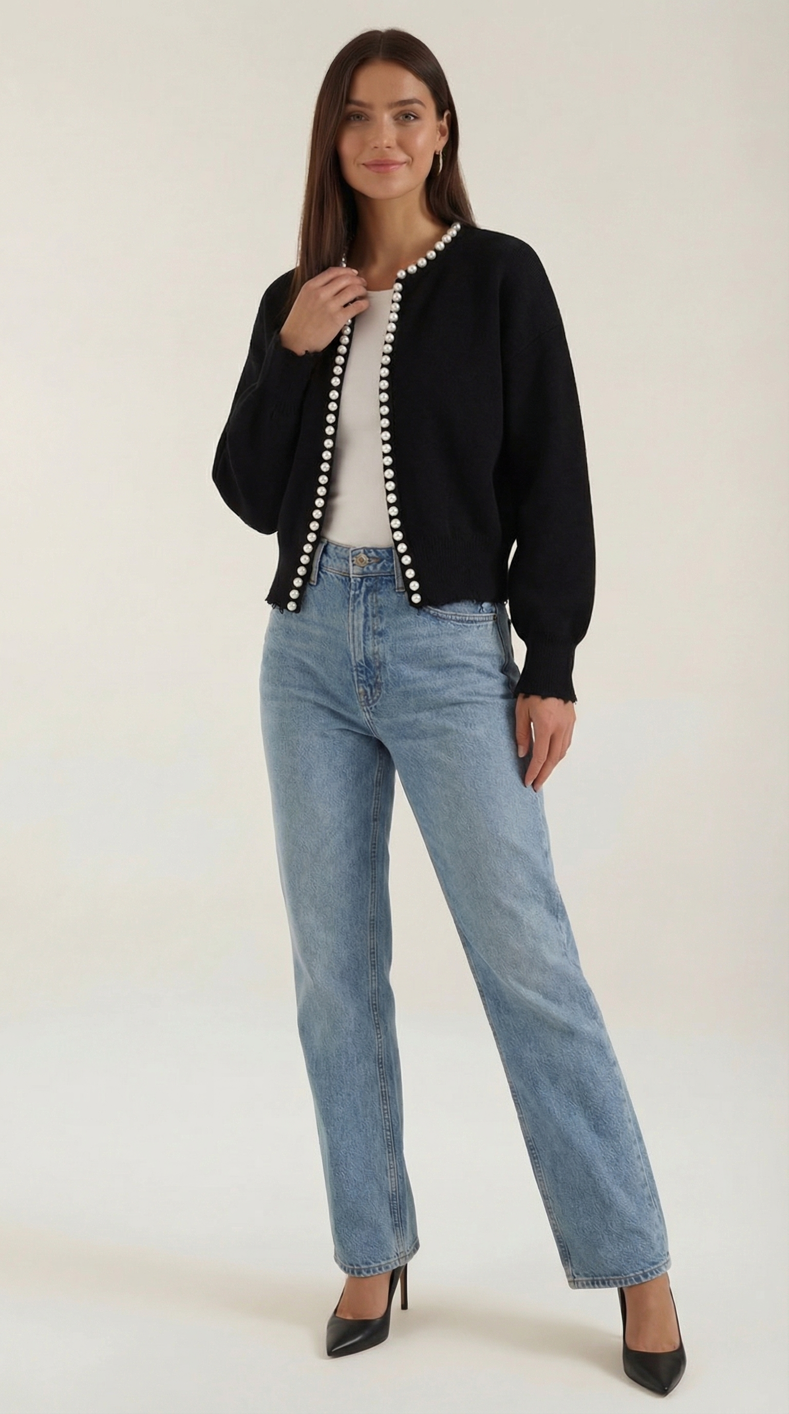 Caroline Pearl Trim Knit Cardigan