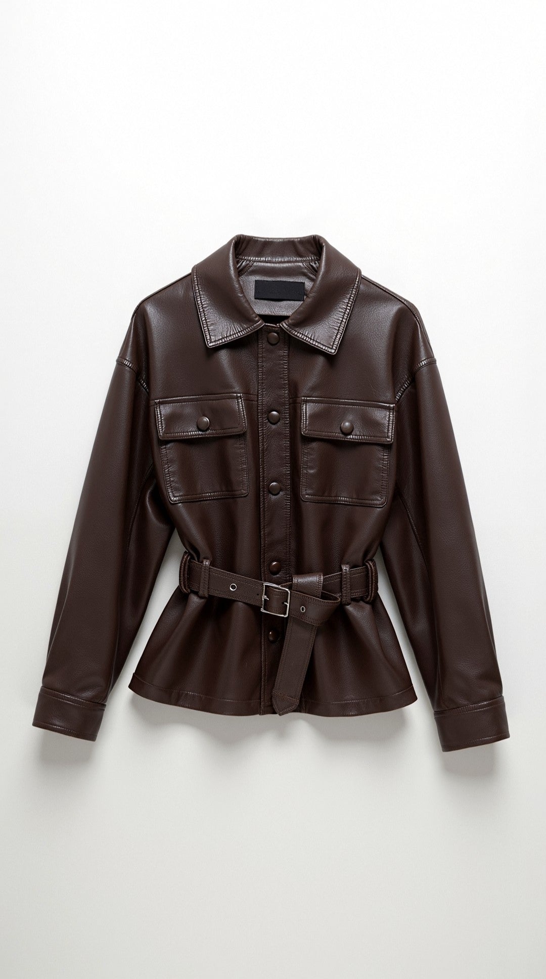 Christina Belted PU Leather Jacket