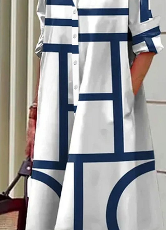 Margaux Geometric Print Midi Shirt Dress with Pockets
