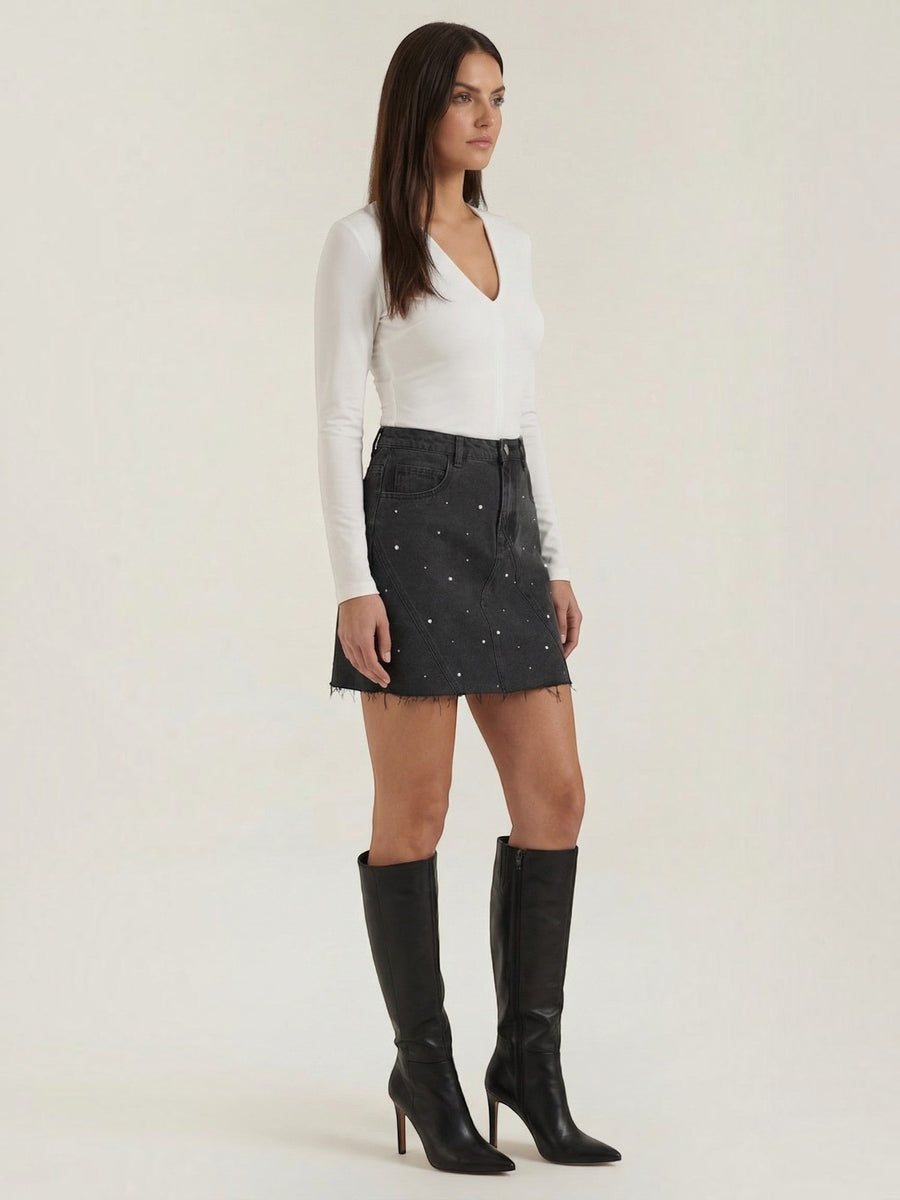 Kaia Studded Denim Mini Skirt