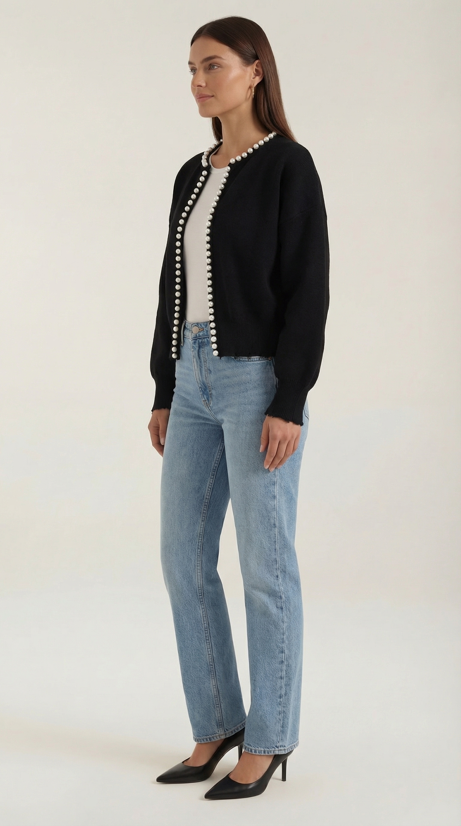 Caroline Pearl Trim Knit Cardigan