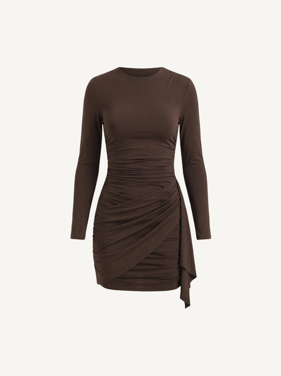 Devon Long Sleeve Draped Bodycon Mini Dress