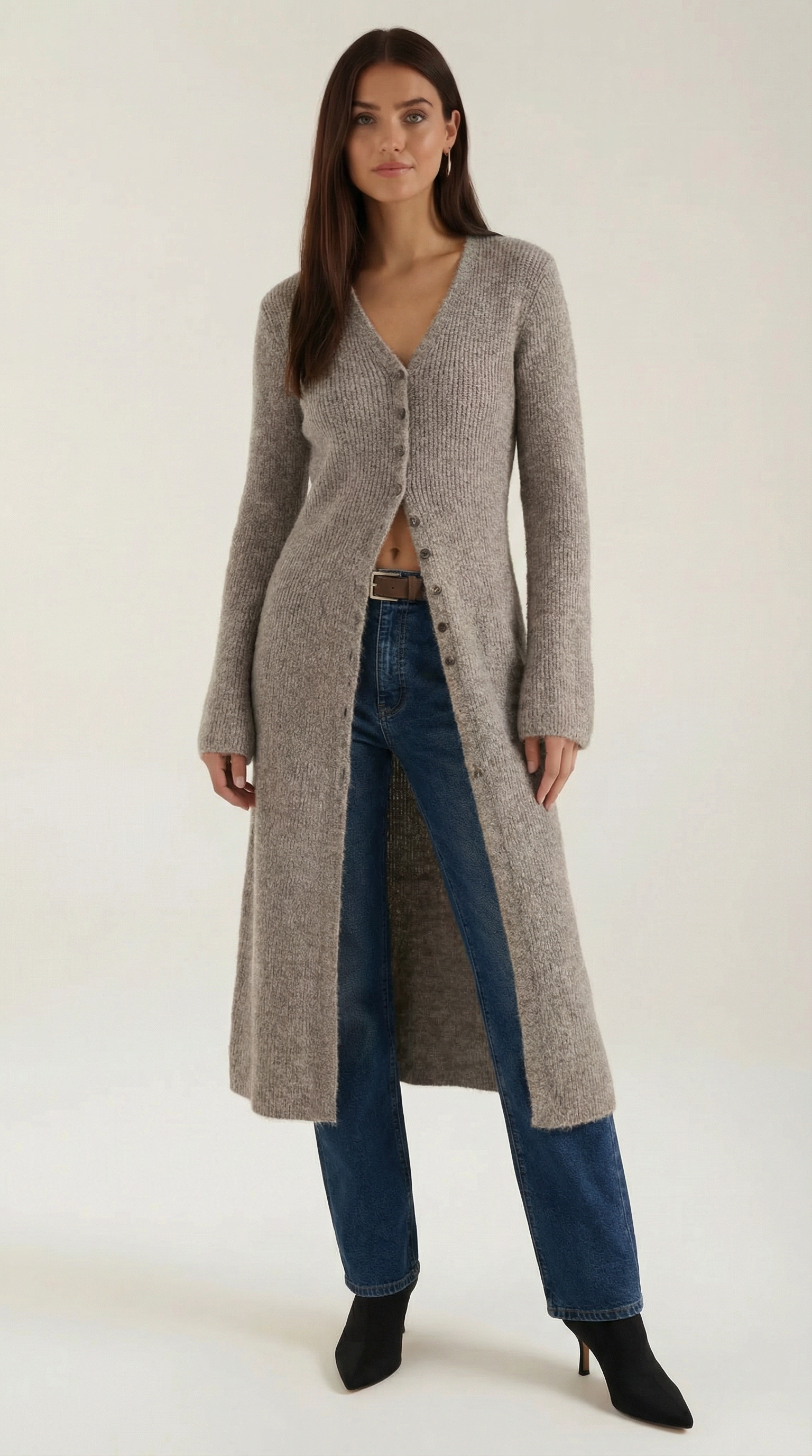 Valerie Ribbed V-Neck Maxi Cardigan