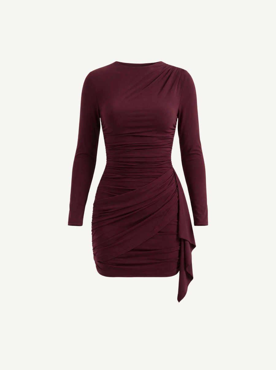 Devon Long Sleeve Draped Bodycon Mini Dress