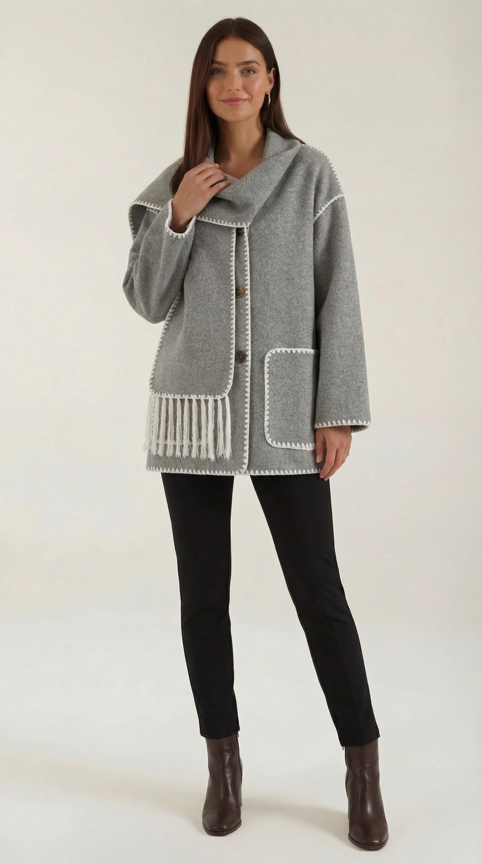 Catherine Contrast Trim Scarf Jacket