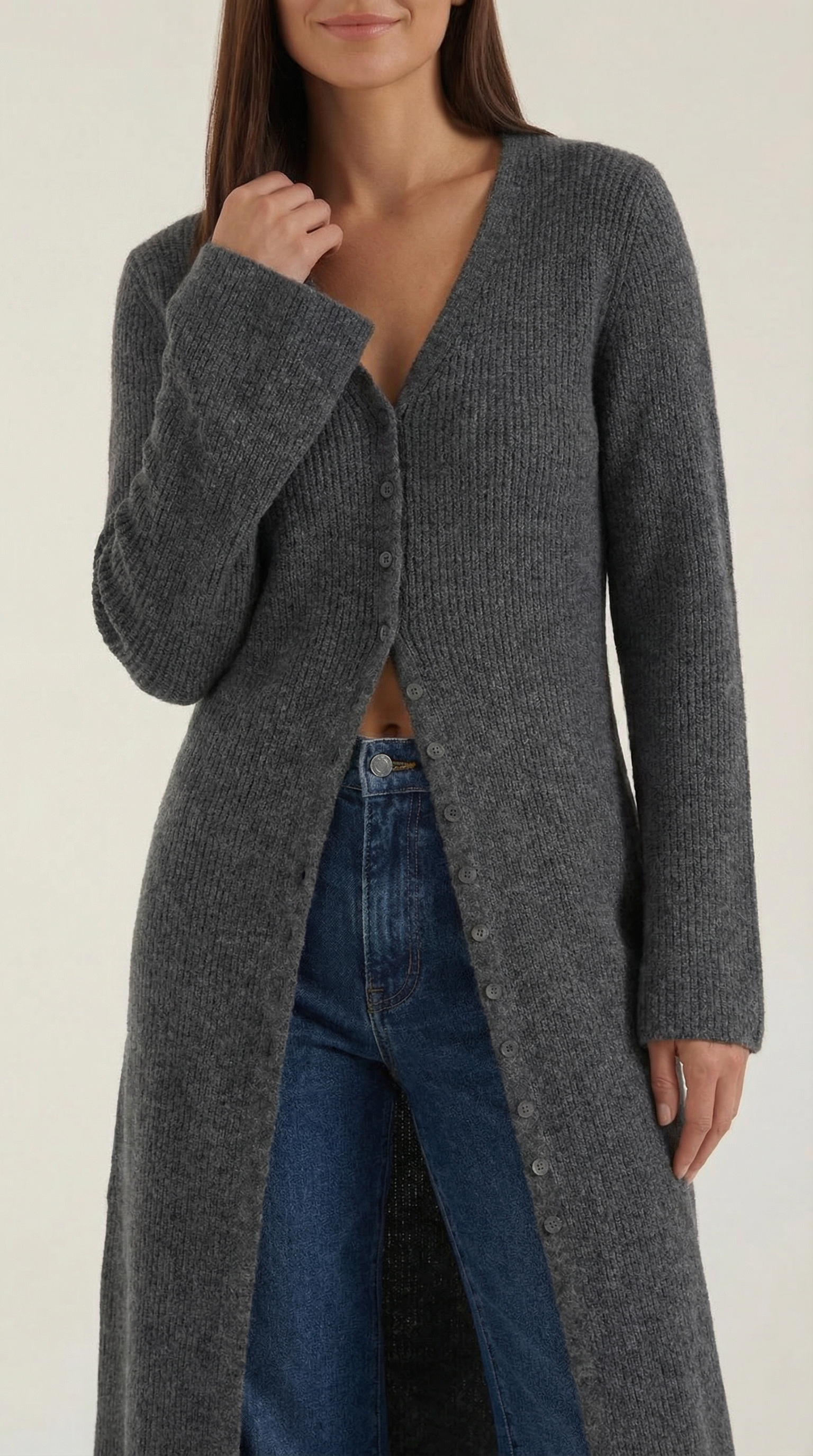 Valerie Ribbed V-Neck Maxi Cardigan