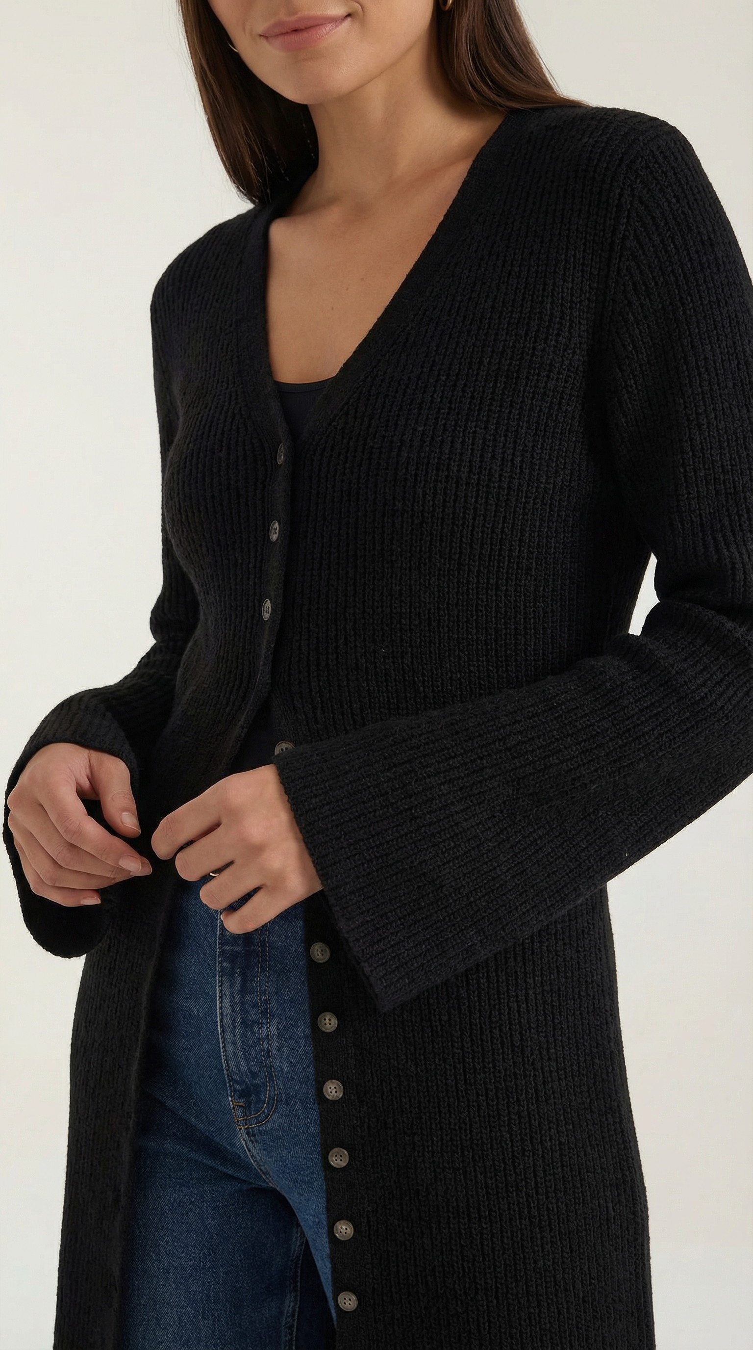 Valerie Ribbed V-Neck Maxi Cardigan