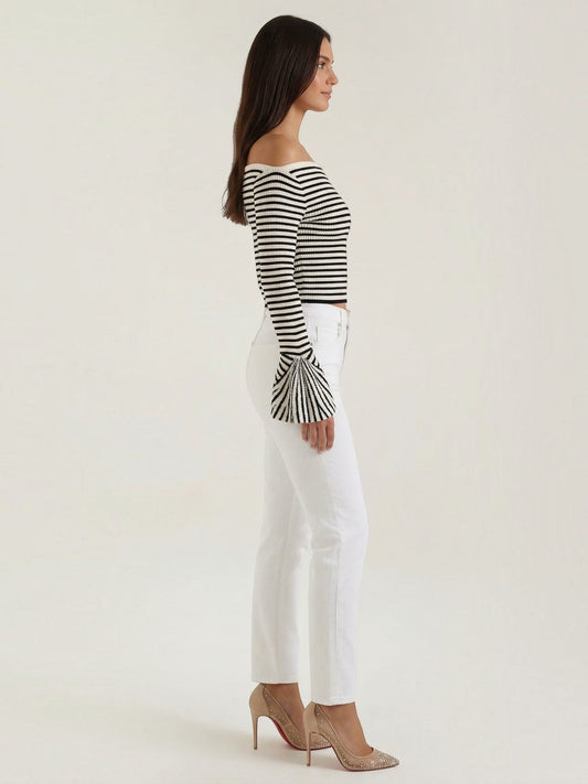 Anna Striped Off Shoulder Flare Sleeve Top