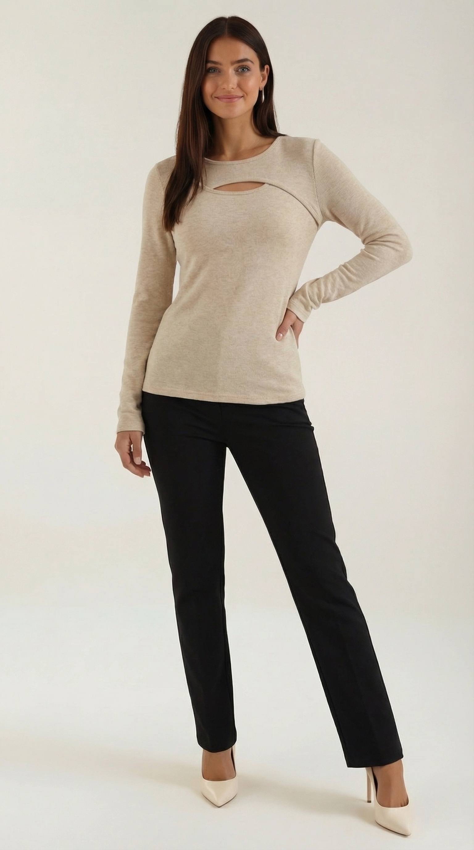 Barbara Chic Cutout Long-Sleeve Knit Top