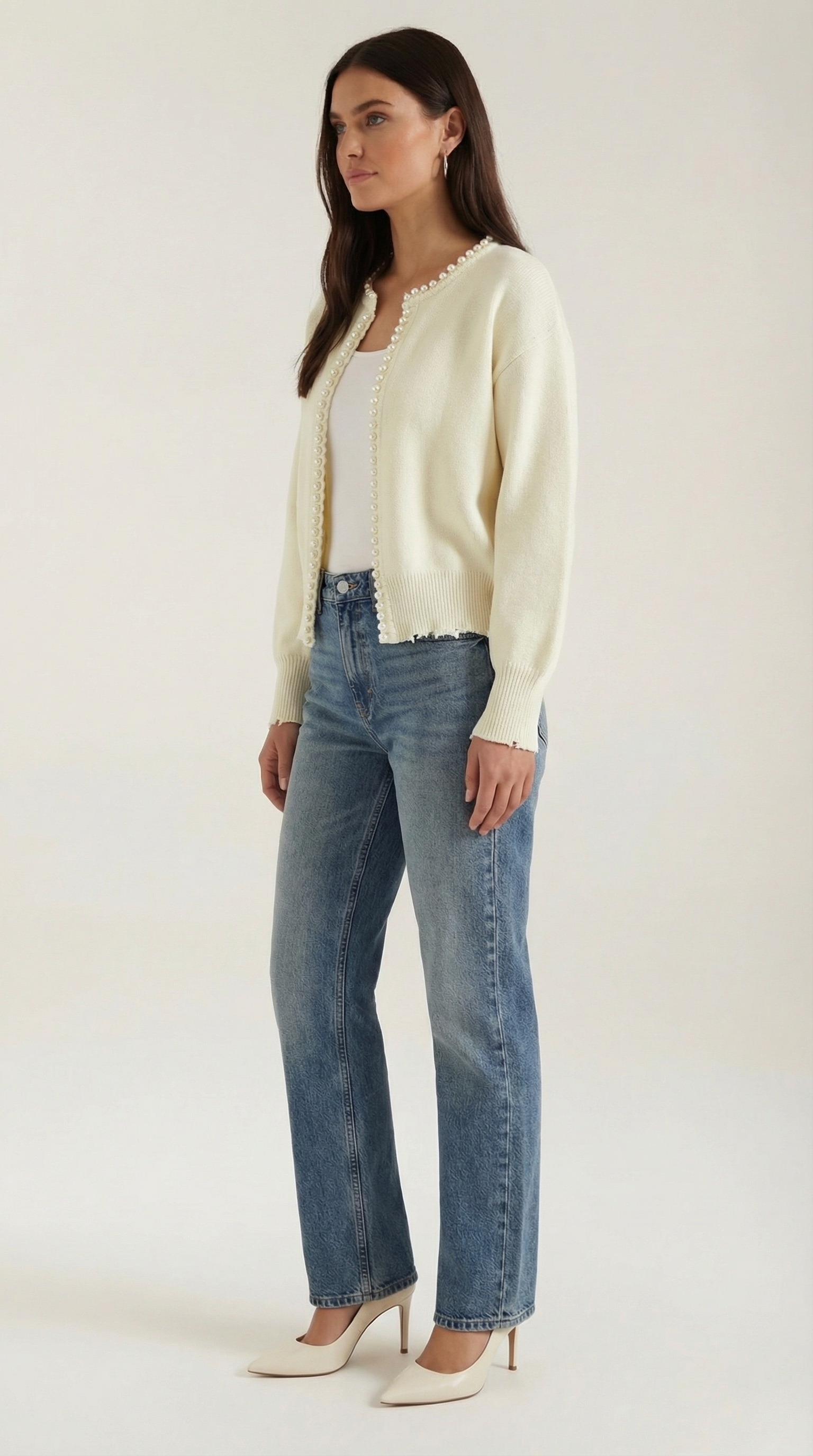 Caroline Pearl Trim Knit Cardigan
