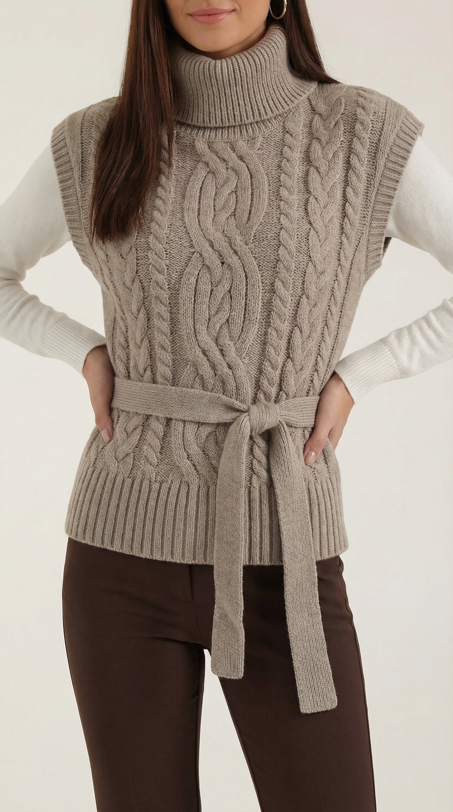 Wendy Roll Neck Cable Knit Vest