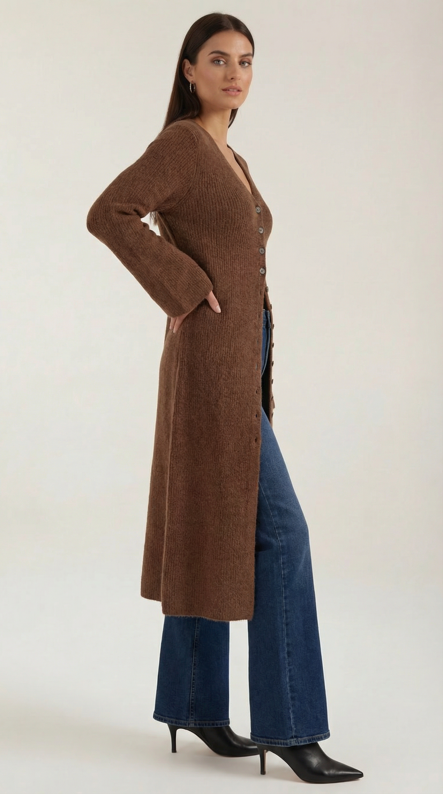 Valerie Ribbed V-Neck Maxi Cardigan