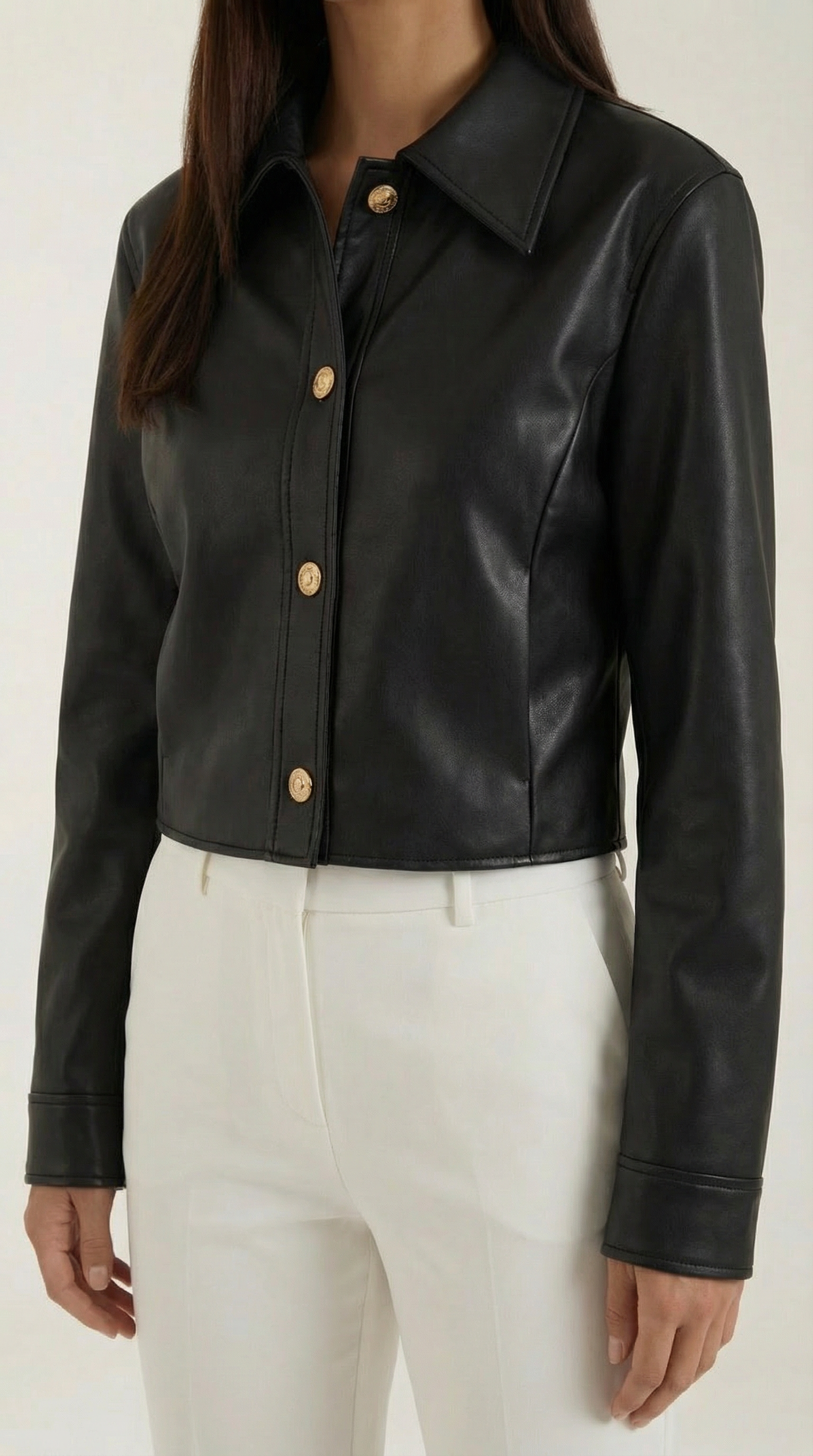 Heather Cropped Faux Leather Jacket