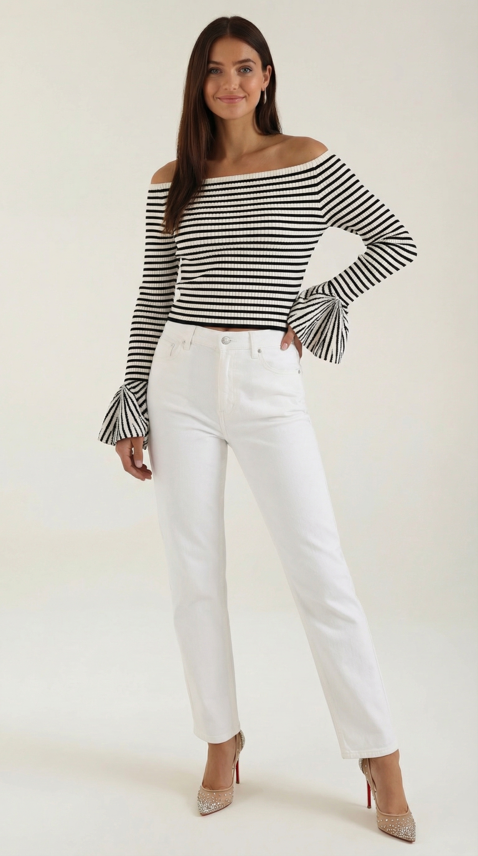 Anna Striped Ruffle Sleeve Top