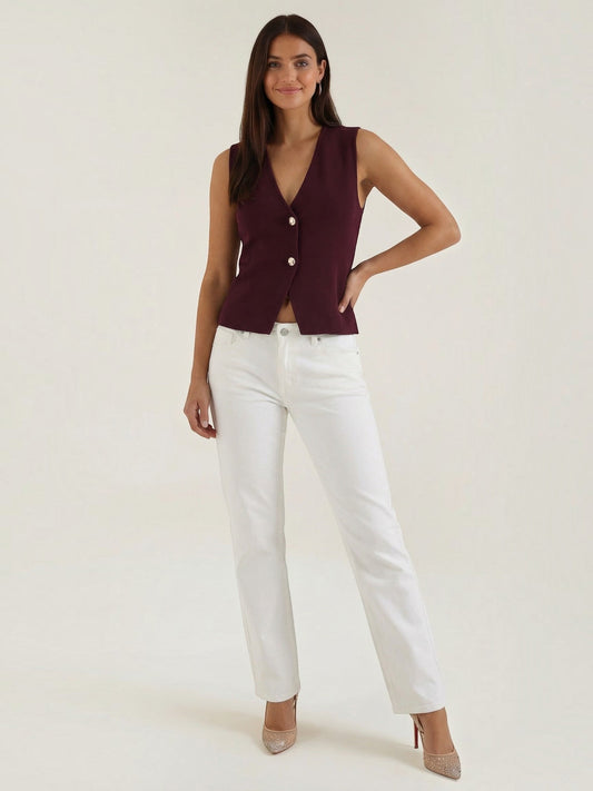Lily Deep V Gold Button Fitted Vest