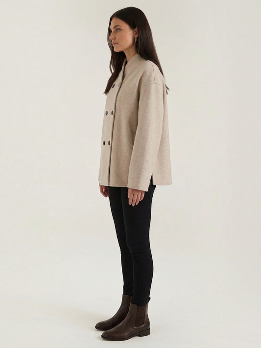 Pamela Stand Collar Double Breasted Short Jacket