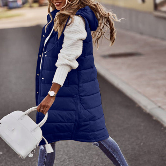 Rhea Long Quilted Hooded Vest