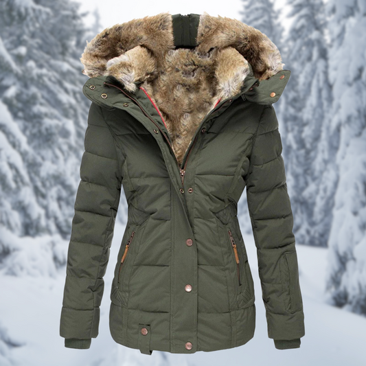 Vanya Fitted Quilted Jacket with Faux Fur Hood