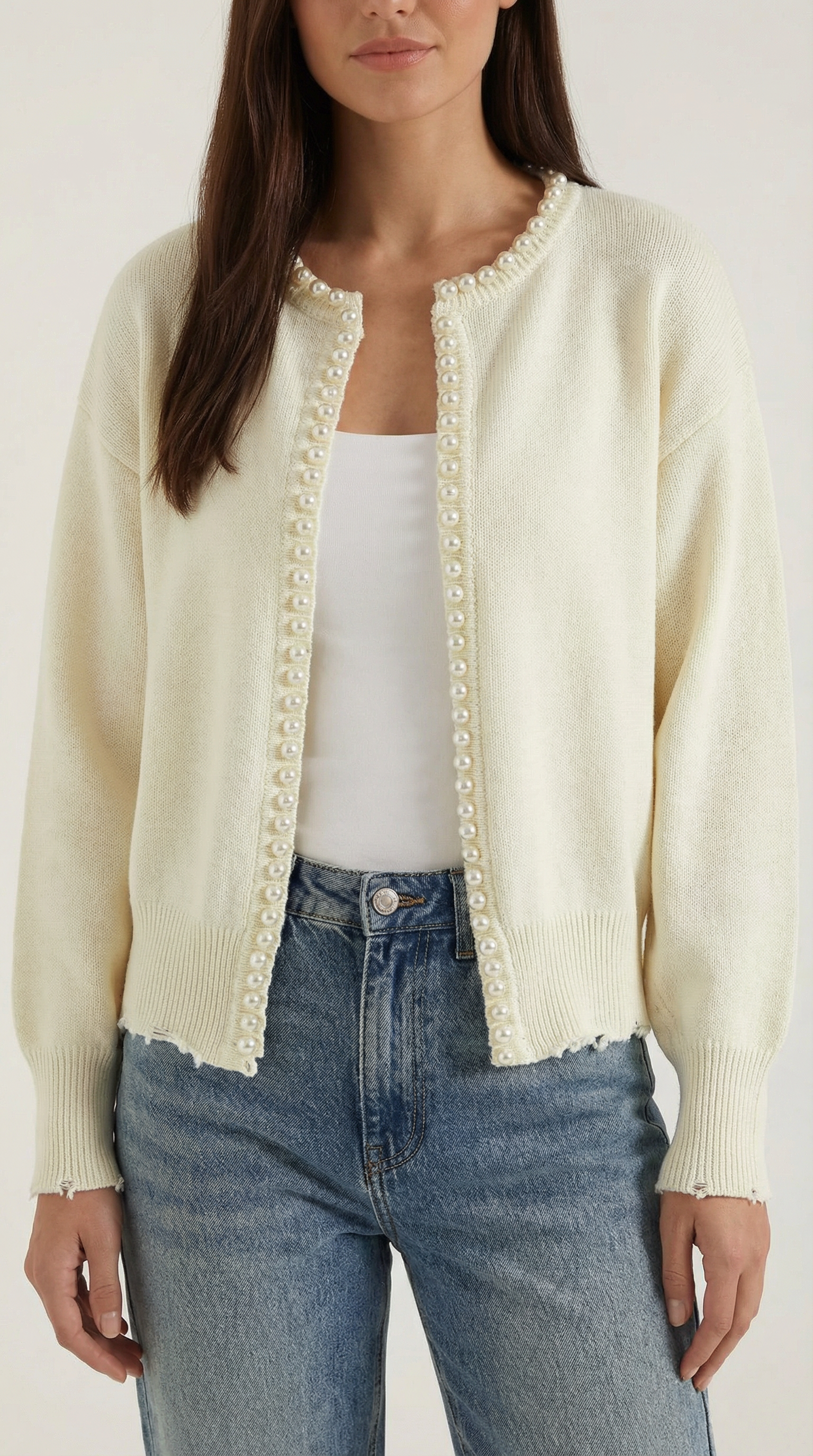 Caroline Pearl Trim Knit Cardigan