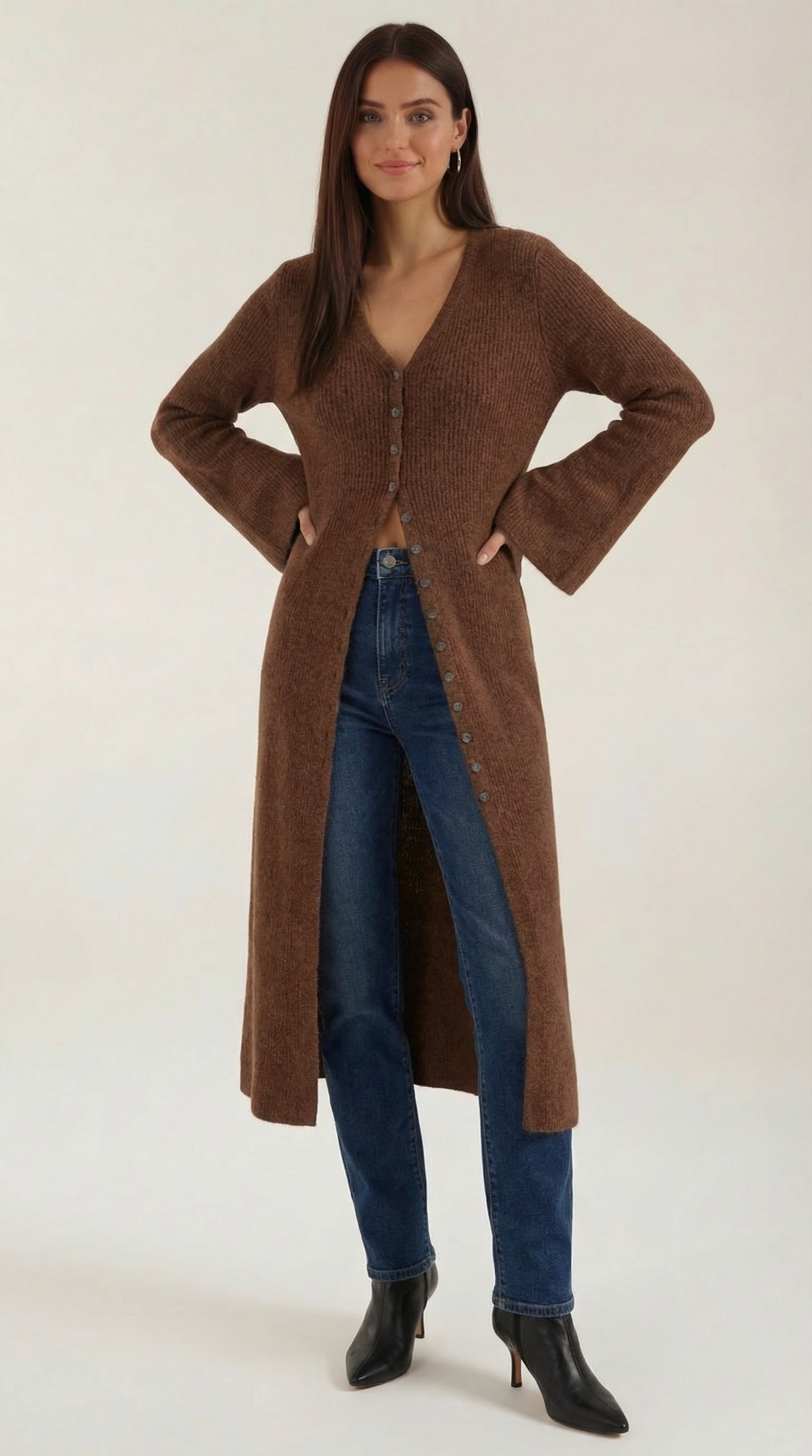 Valerie Ribbed V-Neck Maxi Cardigan