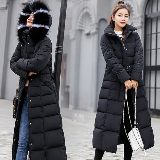 Jolina Long Quilted Faux Fur Hood Puffer Coat