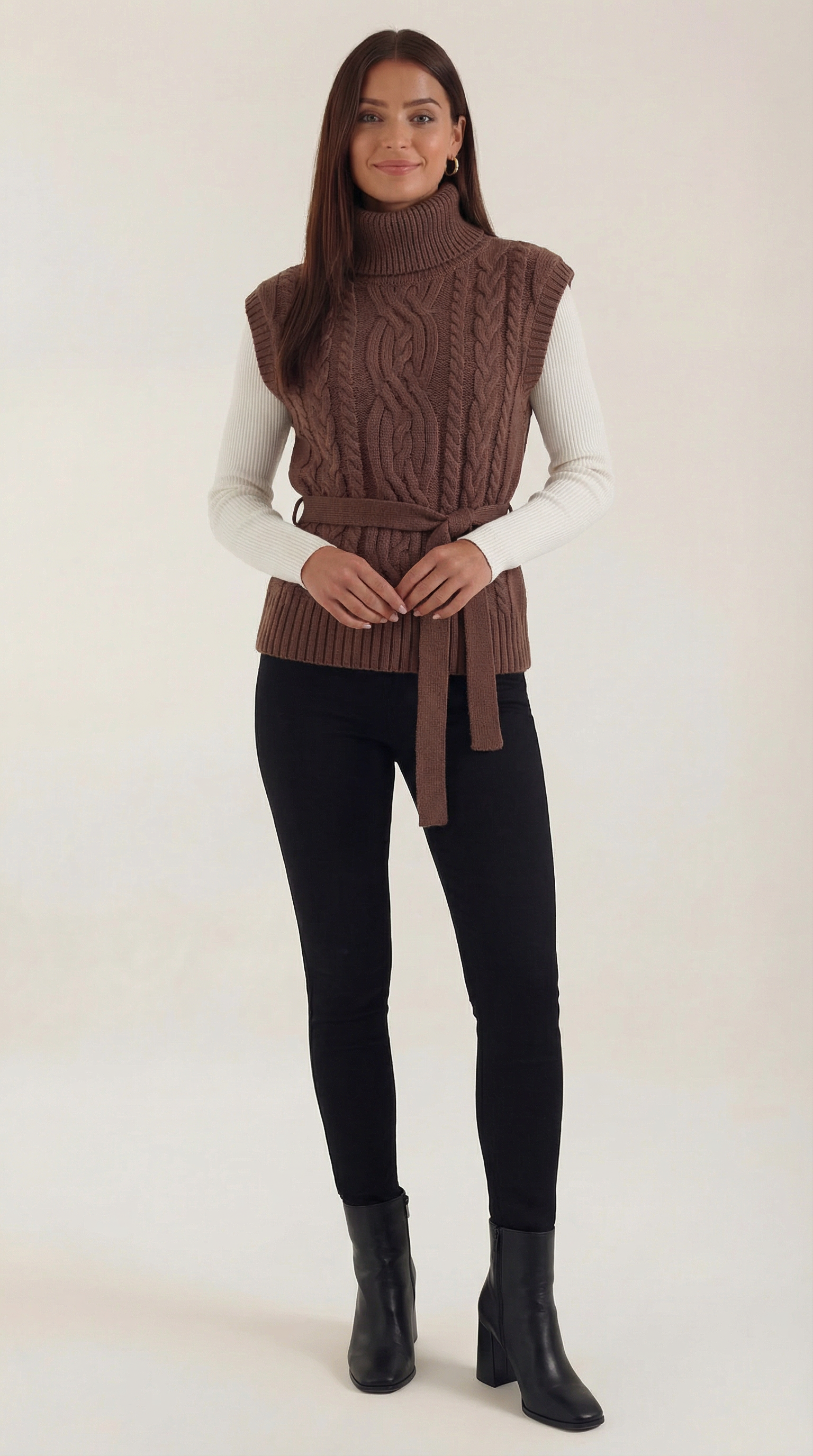 Wendy Roll Neck Cable Knit Vest