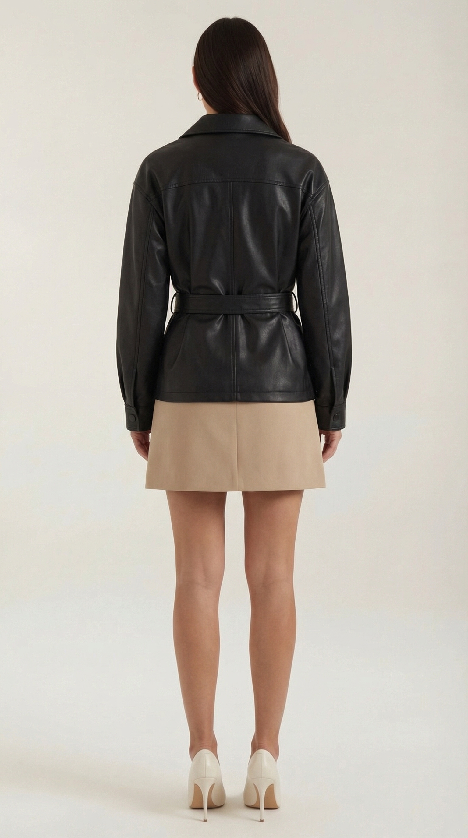Christina Belted PU Leather Jacket