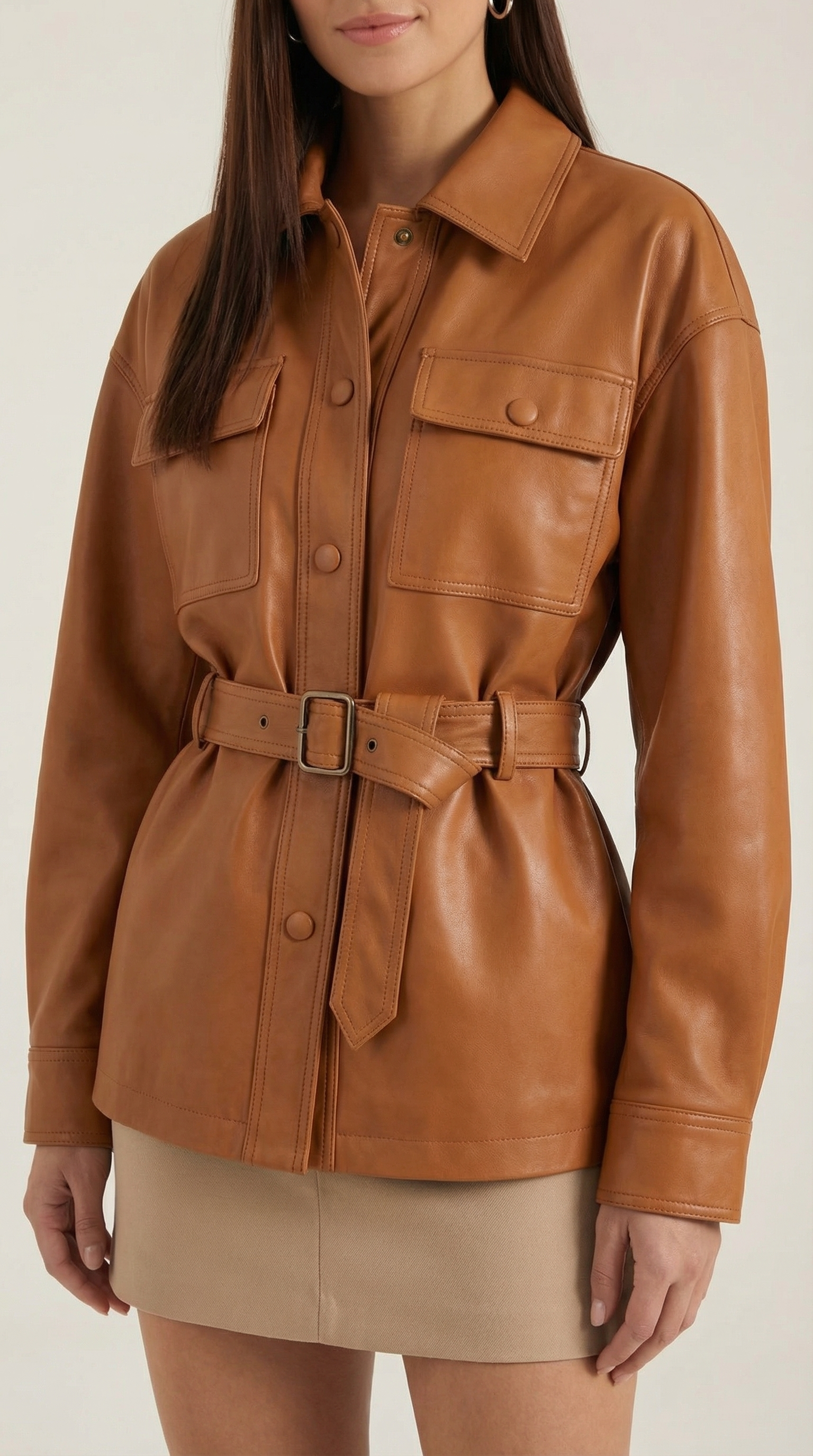 Christina Belted PU Leather Jacket