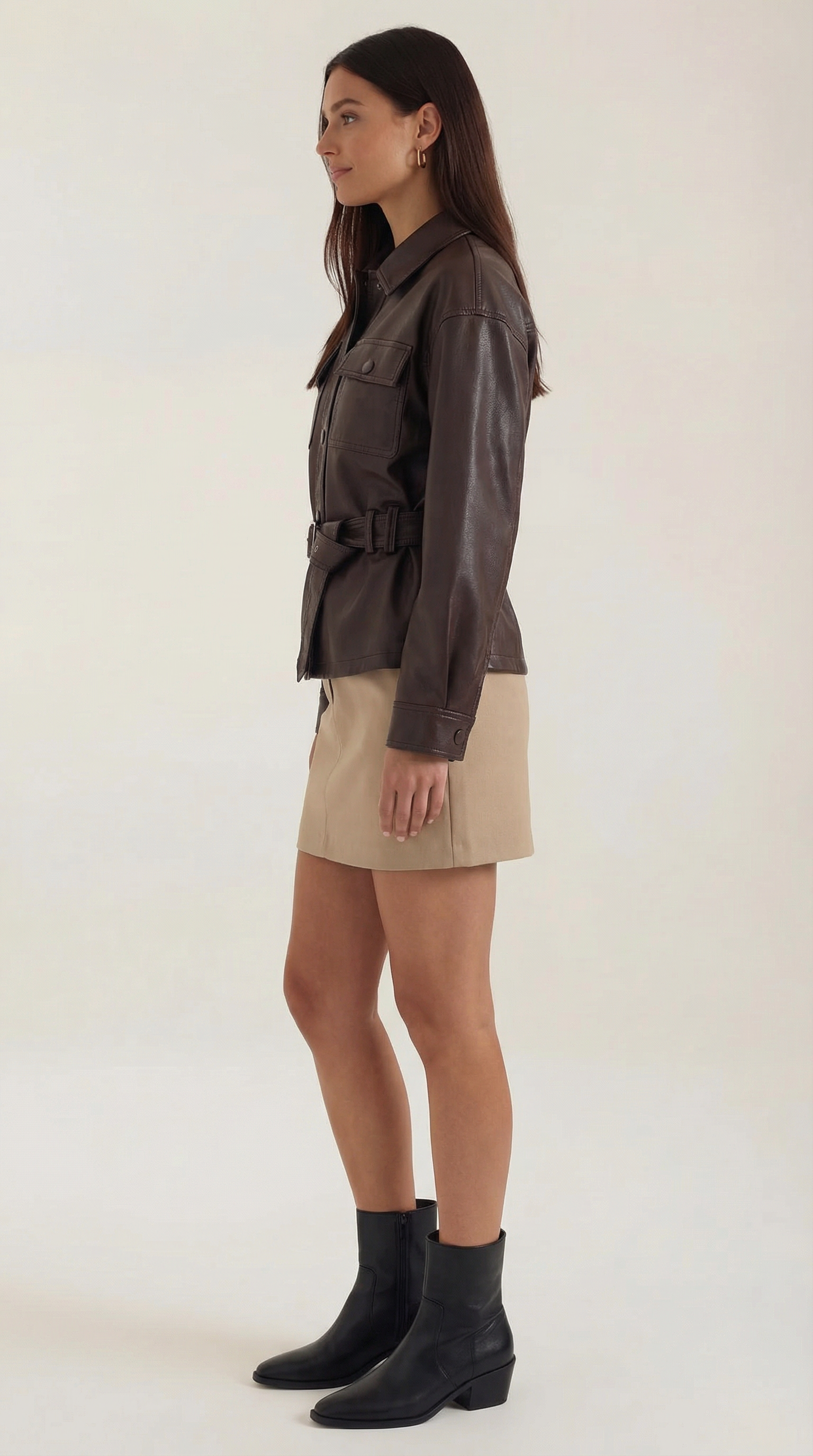 Christina Belted PU Leather Jacket