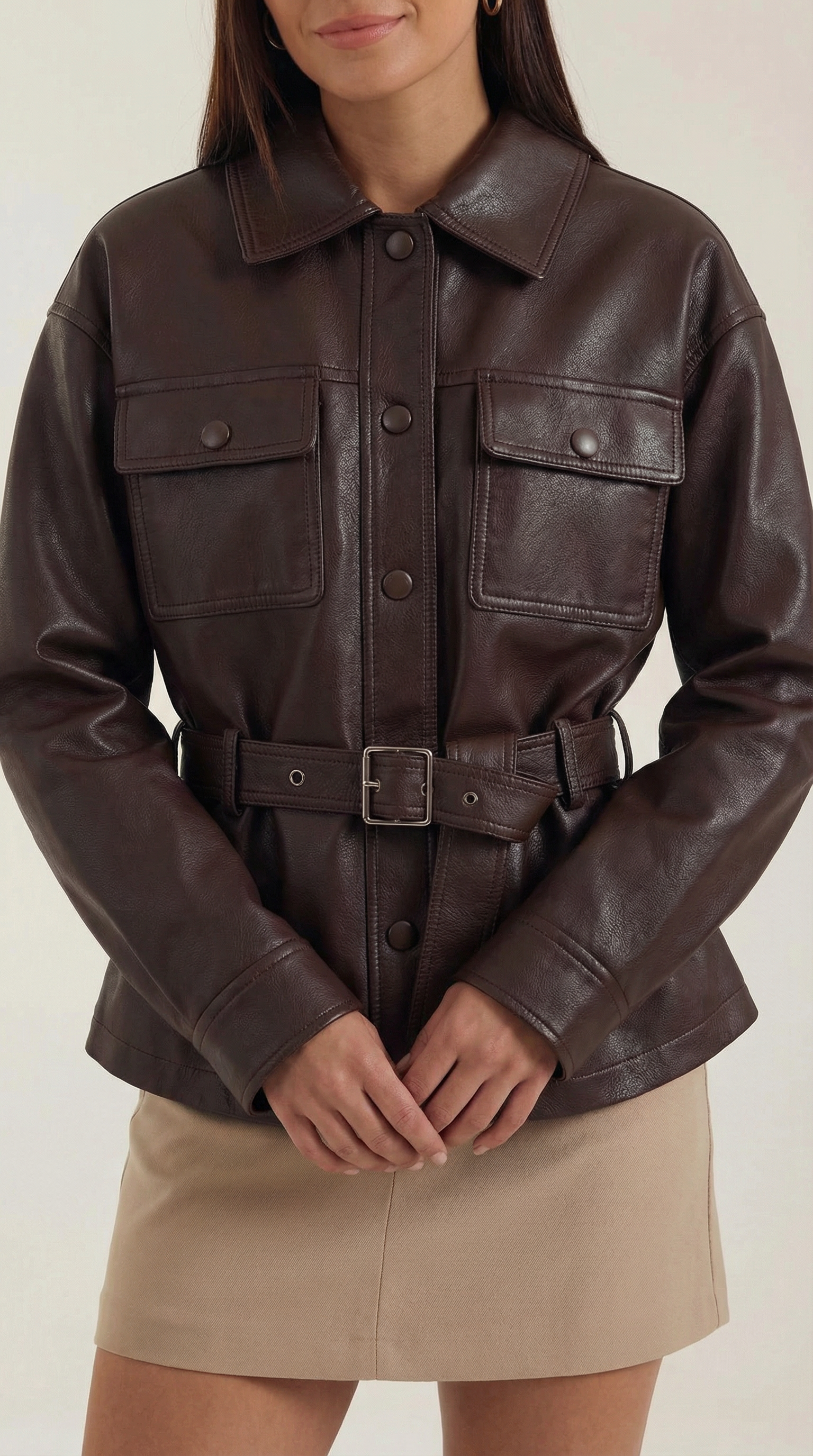 Christina Belted PU Leather Jacket