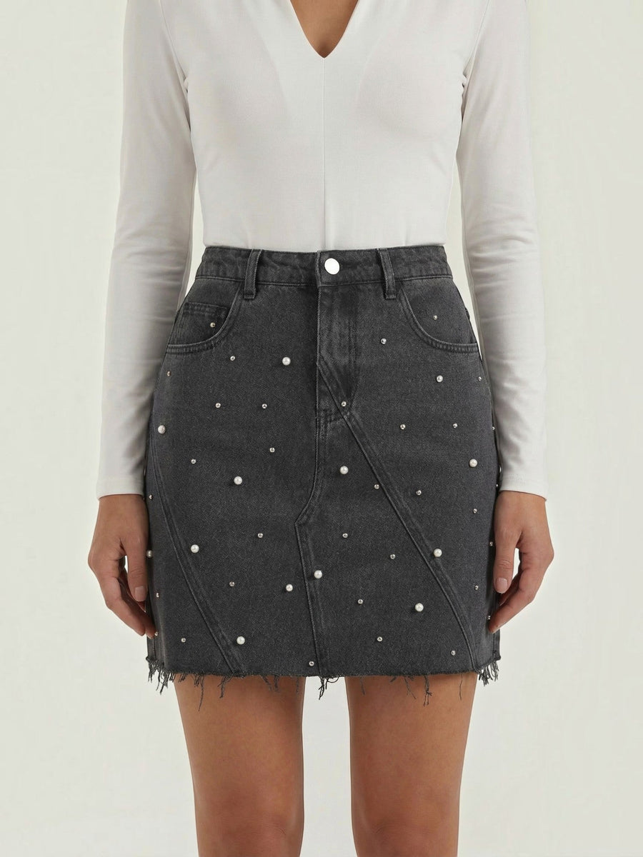 Kaia Studded Denim Mini Skirt