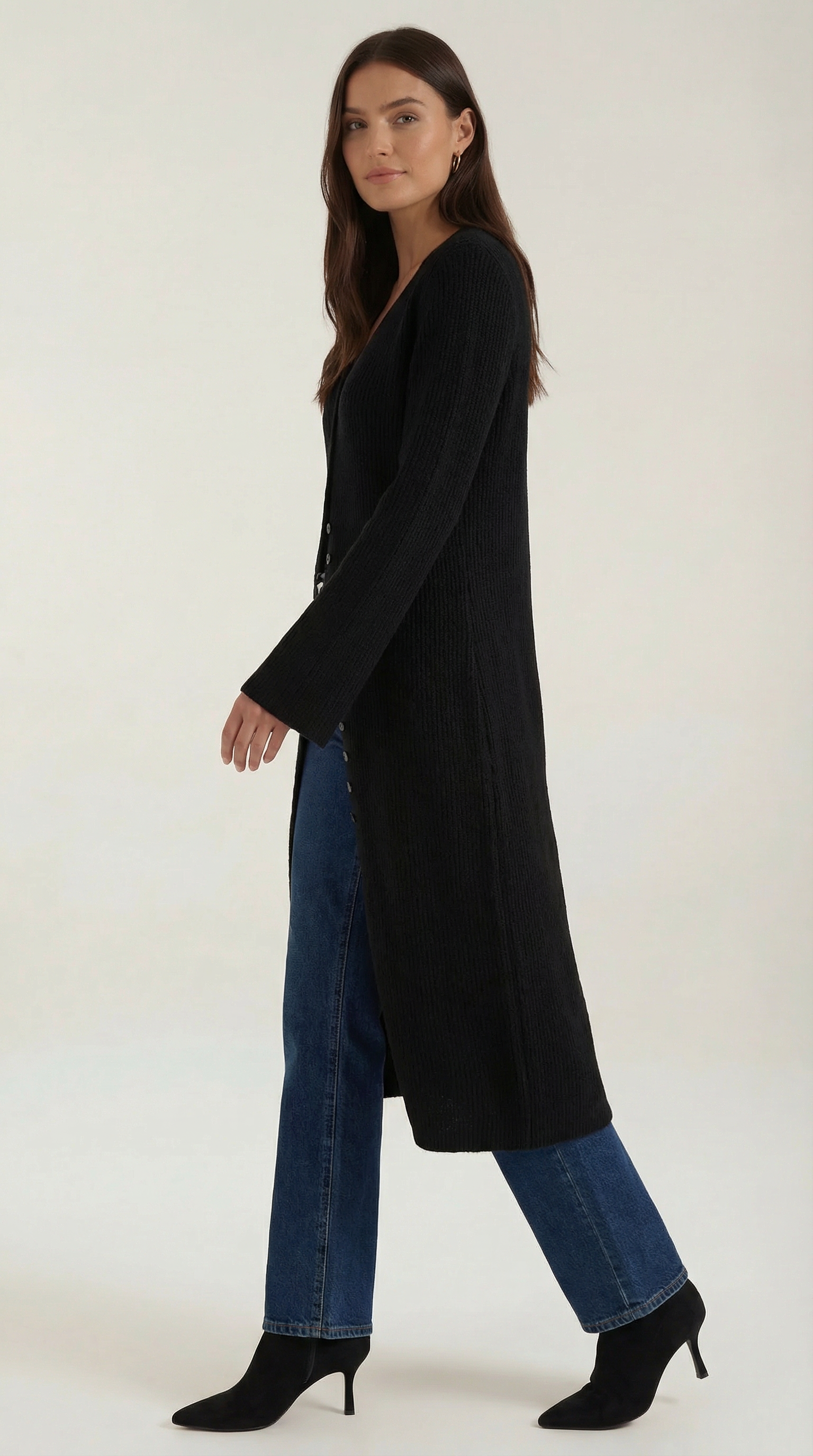 Valerie Ribbed V-Neck Maxi Cardigan