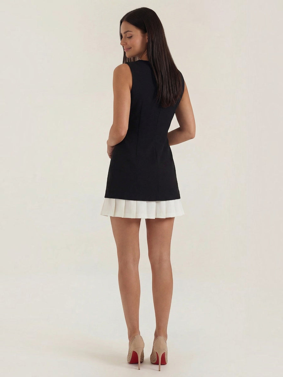 Celine Contrast Pleated Hem Mini Dress
