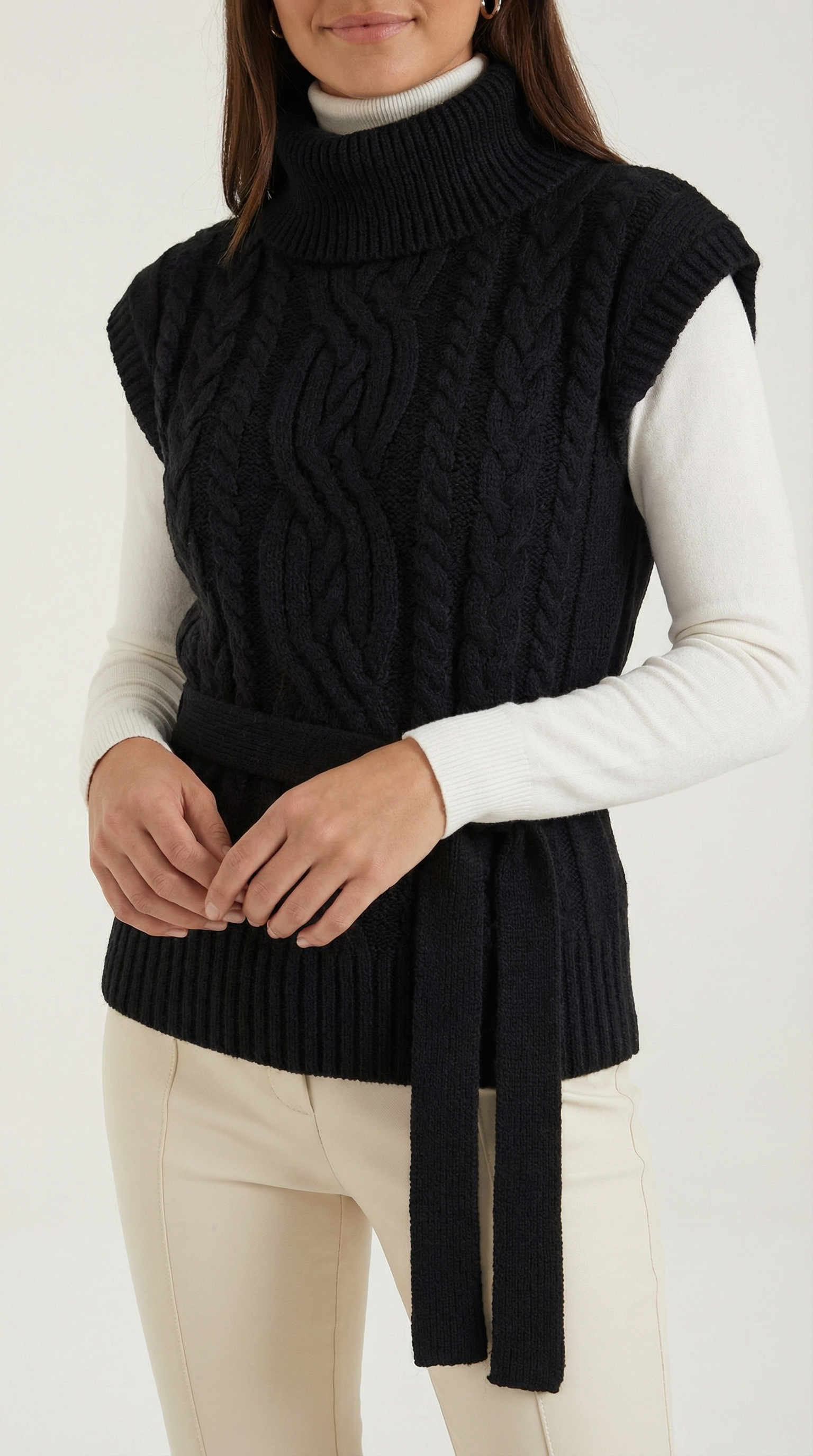Wendy Roll Neck Cable Knit Vest