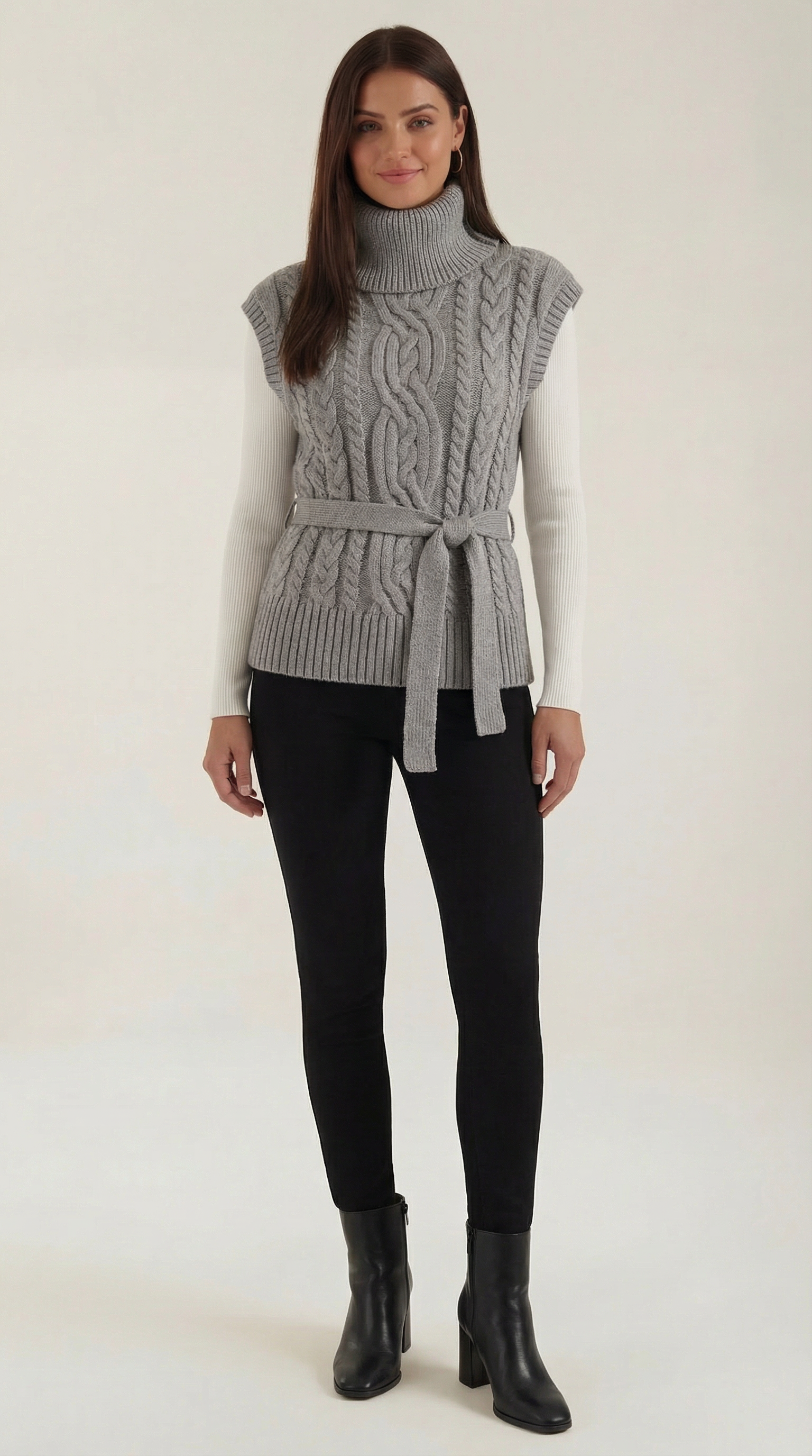 Wendy Roll Neck Cable Knit Vest