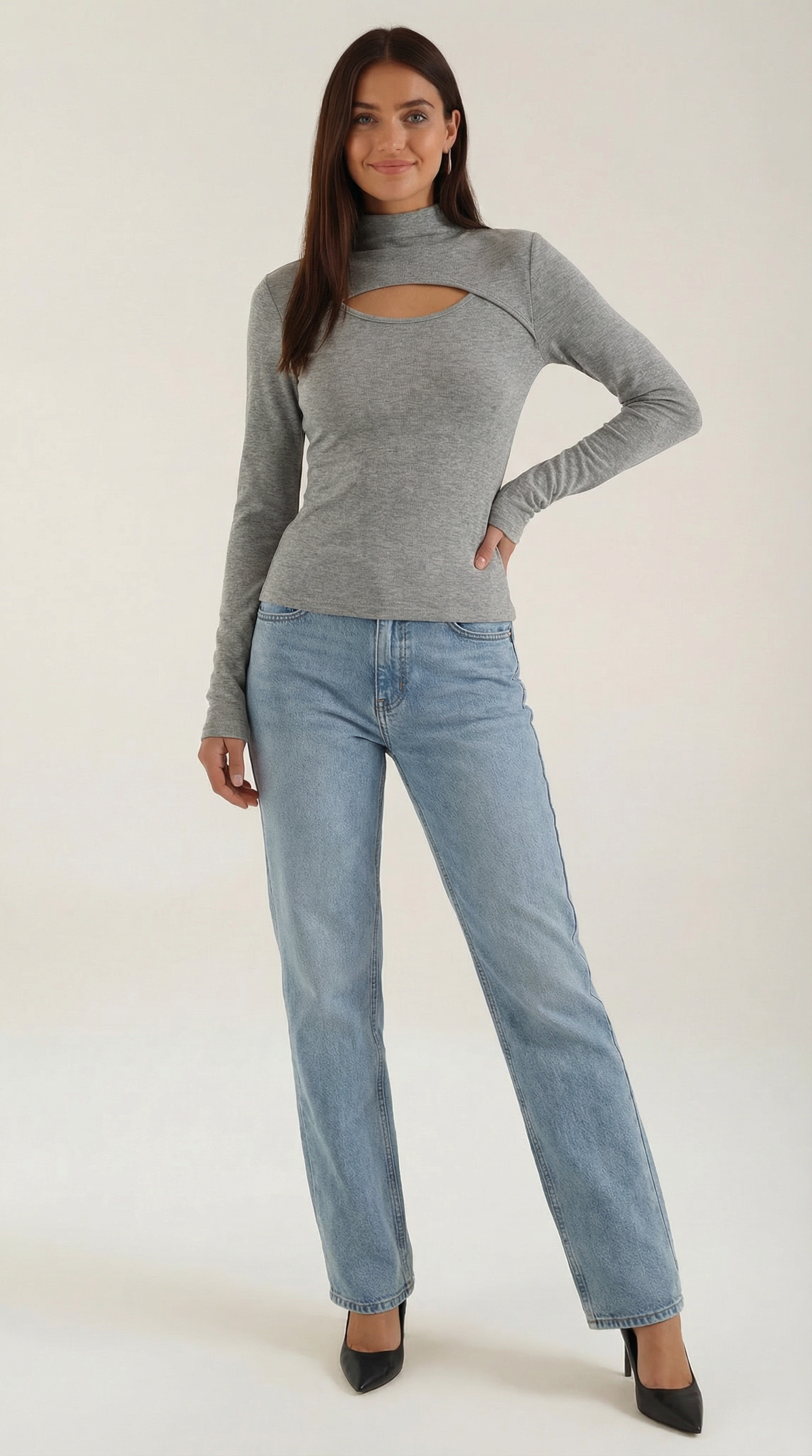 Barbara Chic Cutout Long-Sleeve Knit Top