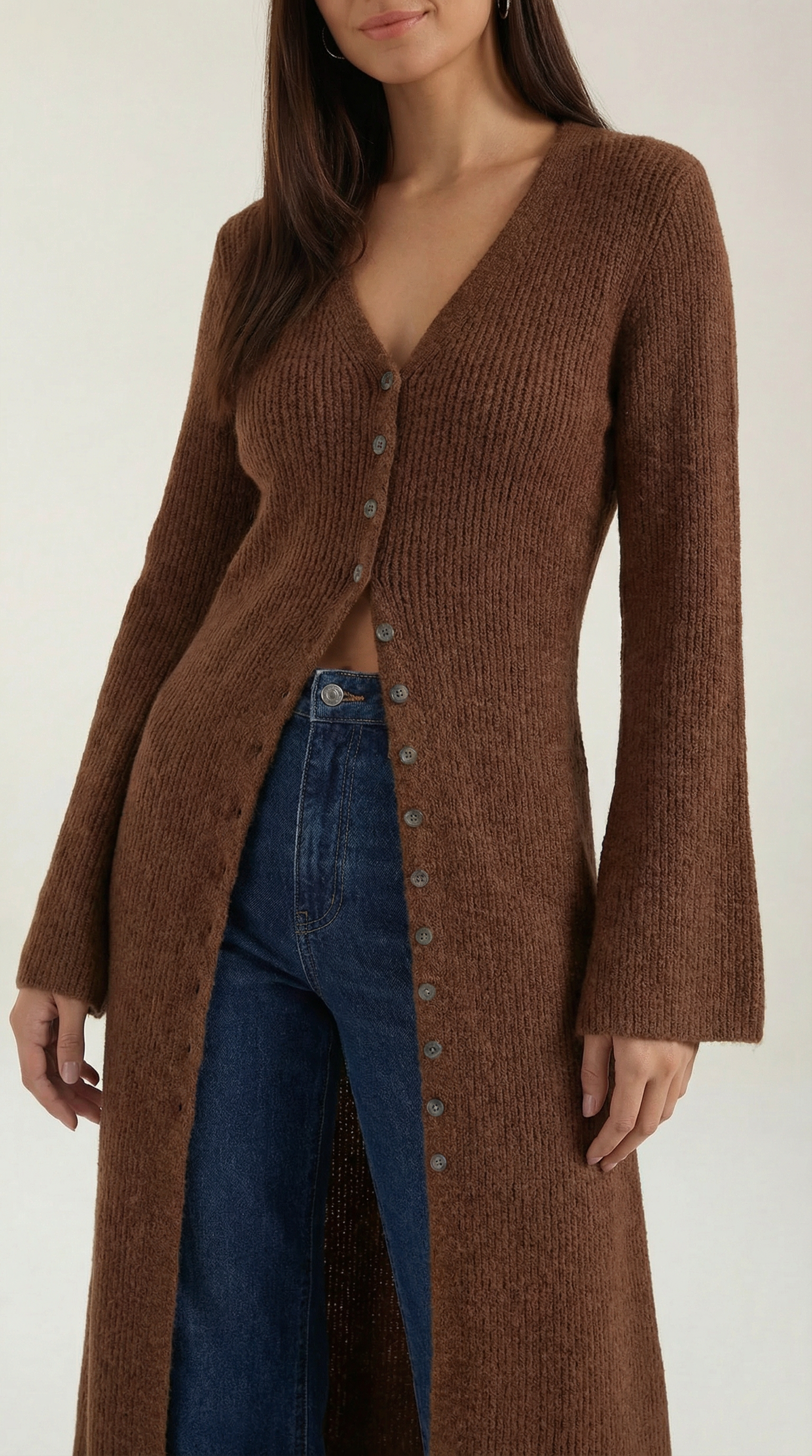 Valerie Ribbed V-Neck Maxi Cardigan