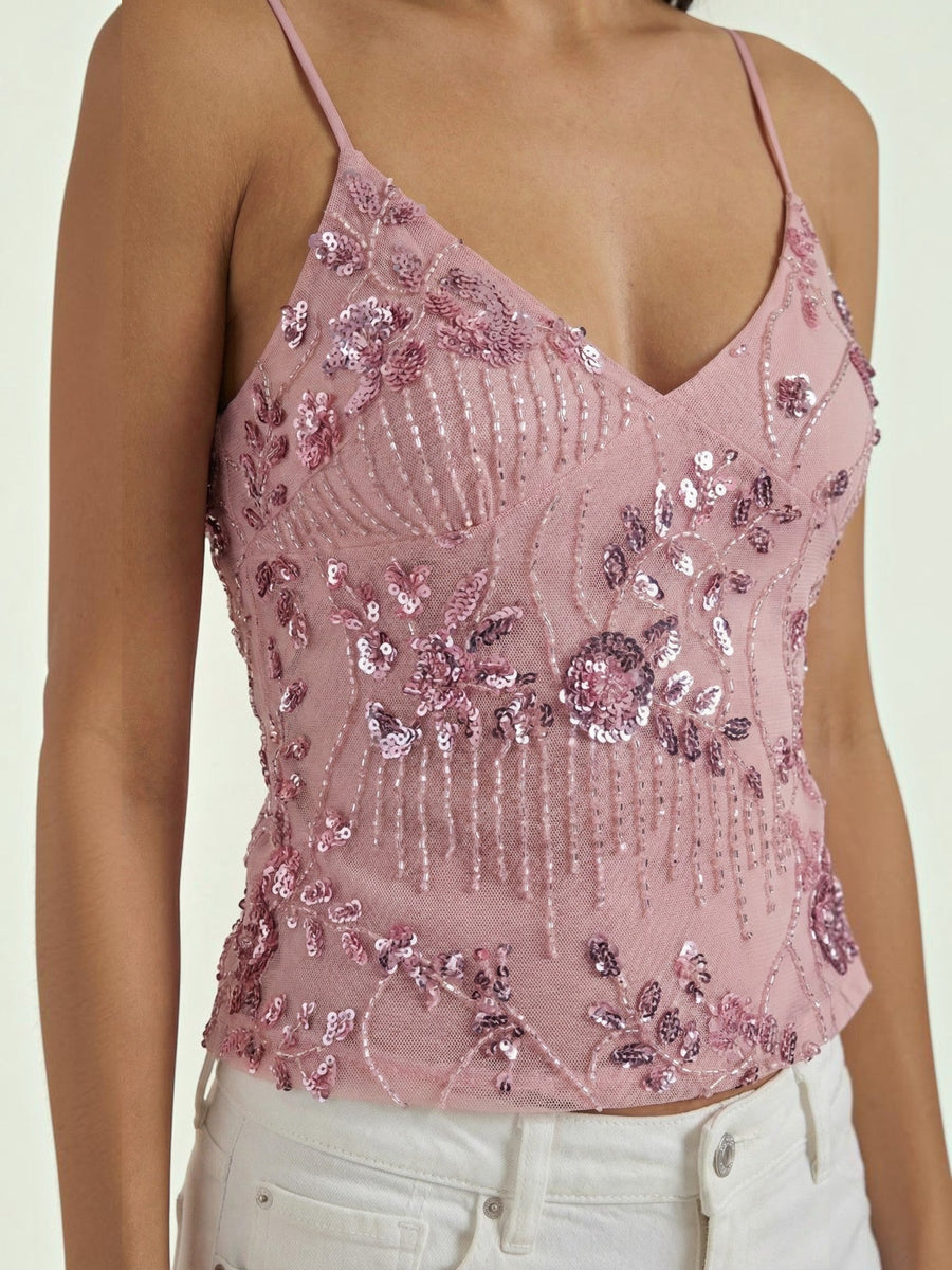Dottie Sequin V Neck Cami Top