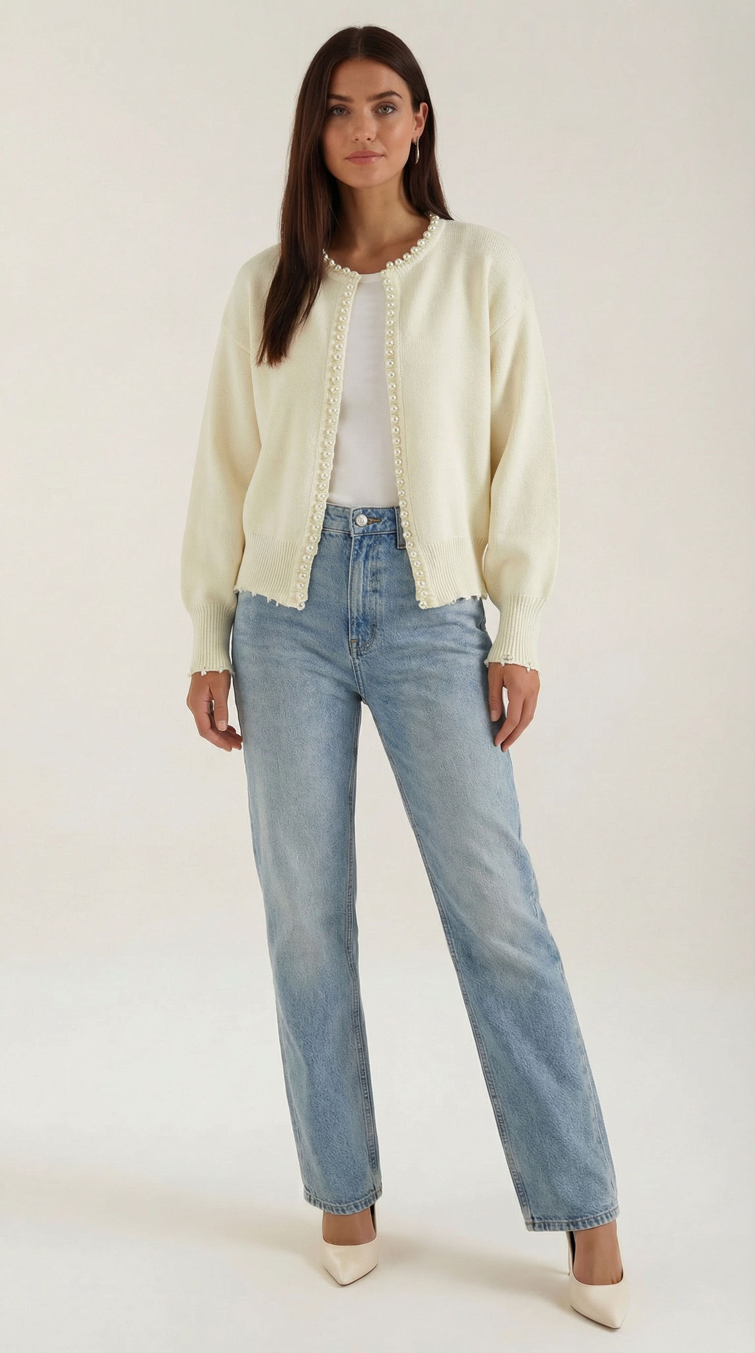 Caroline Pearl Trim Knit Cardigan