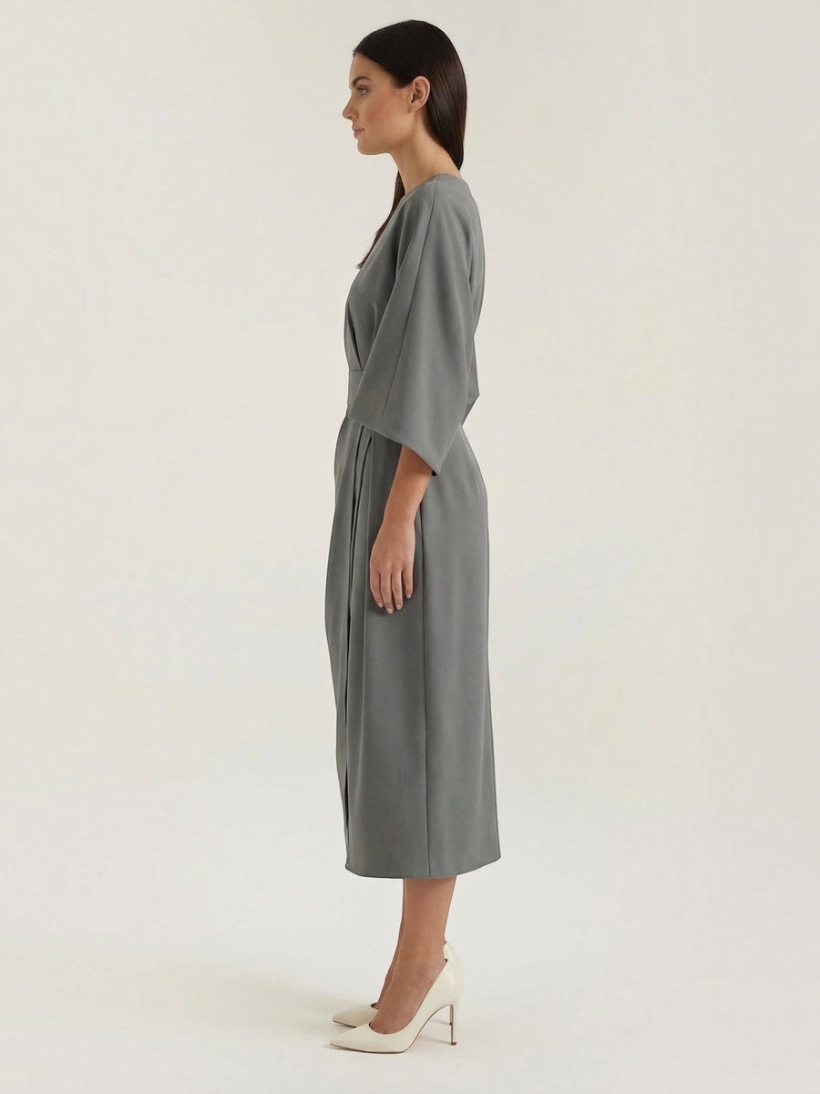 Ana Balloon Sleeve Wrap Midi Dress with Belt