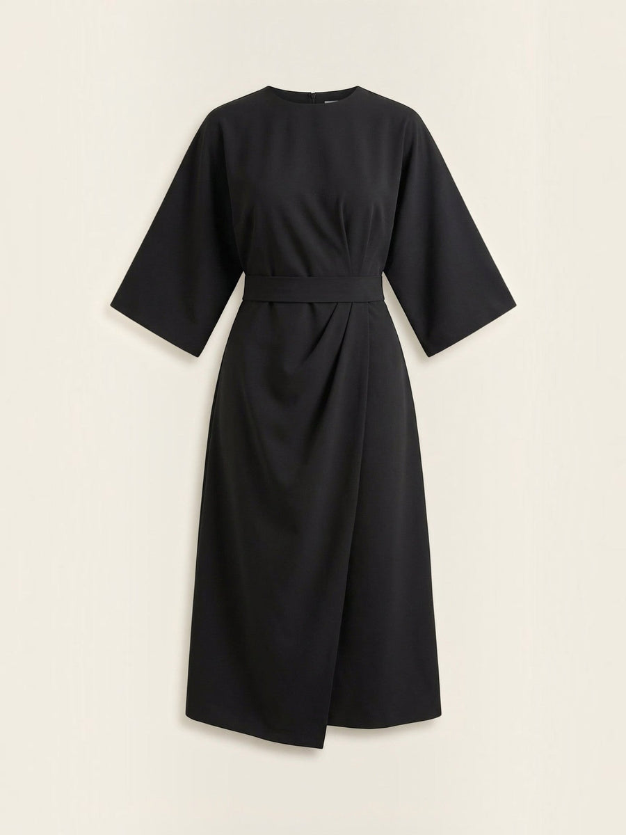 Ana Balloon Sleeve Wrap Midi Dress with Belt