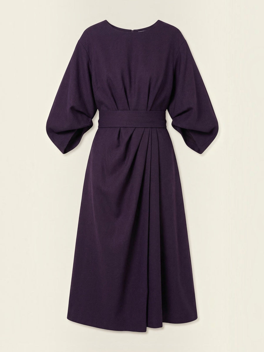 Ana Balloon Sleeve Wrap Midi Dress with Belt