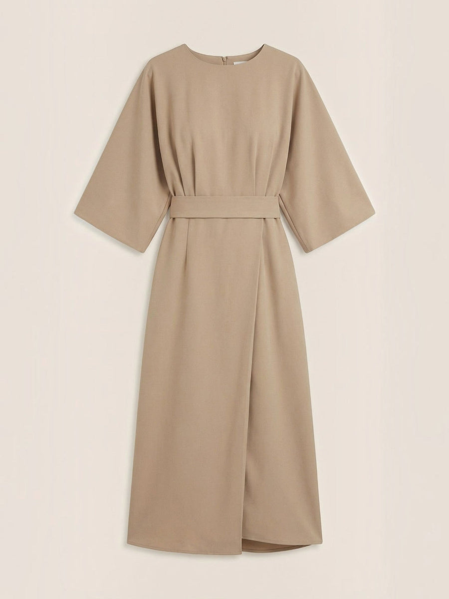 Ana Balloon Sleeve Wrap Midi Dress with Belt