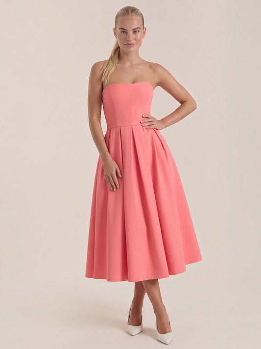 Yanna Strapless Pleated Skirt Midi Dress