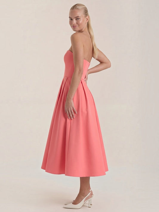 Yanna Strapless Pleated Skirt Midi Dress