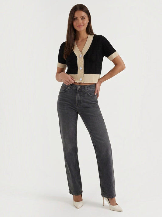 Nerina Contrast Trim Cropped Cardigan