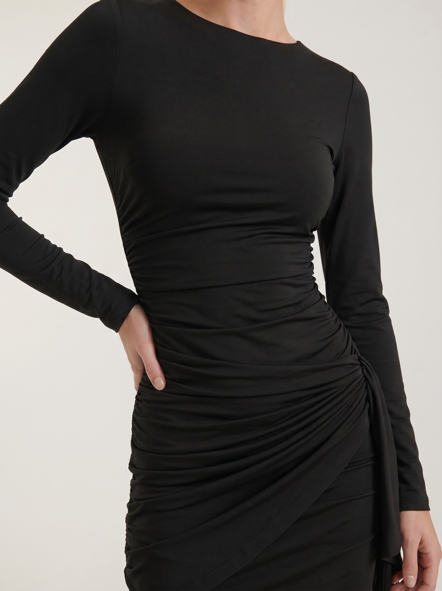 Devon Long Sleeve Draped Bodycon Mini Dress