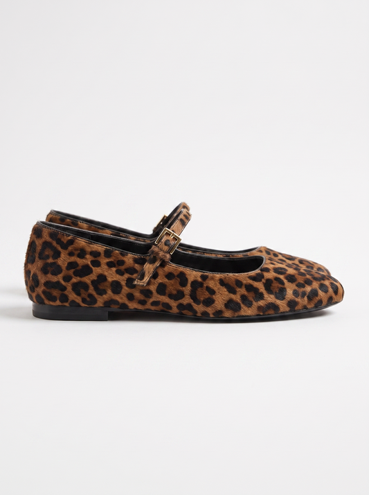 Bobbie Leopard Print Strappy Ballet Flats