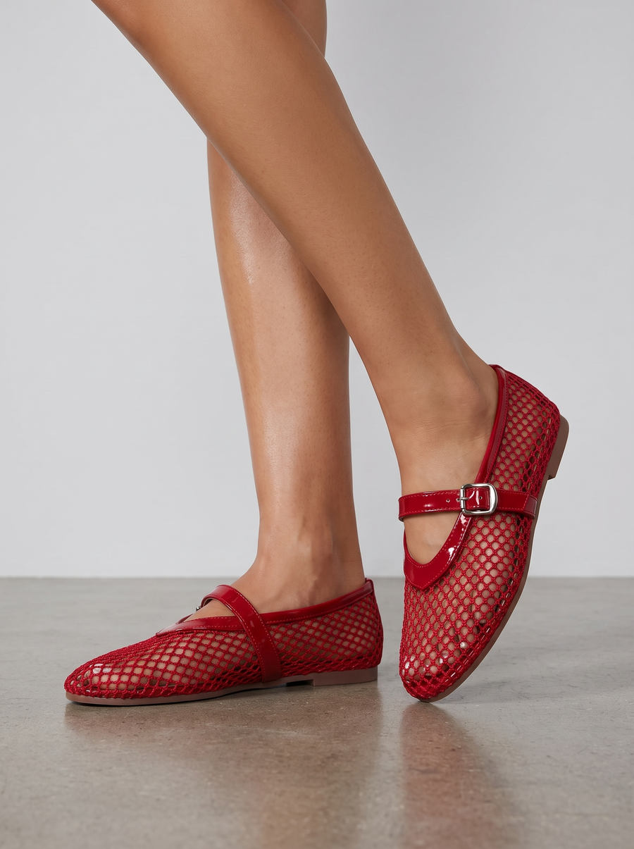 Ginger Mesh Strap Ballet Flats