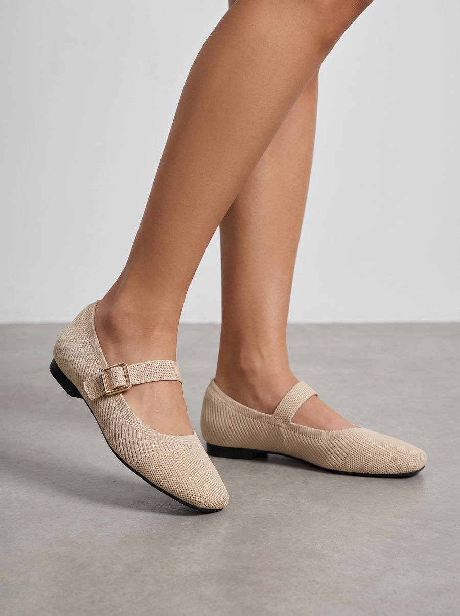 Mila Knit Look Strappy Ballet Flats